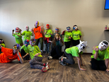 Kids wearing their self-decorated masks in the Acting Workshop.