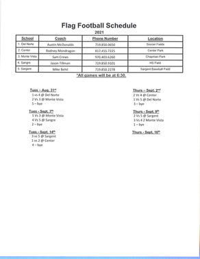 Flag Football Schedule 2021