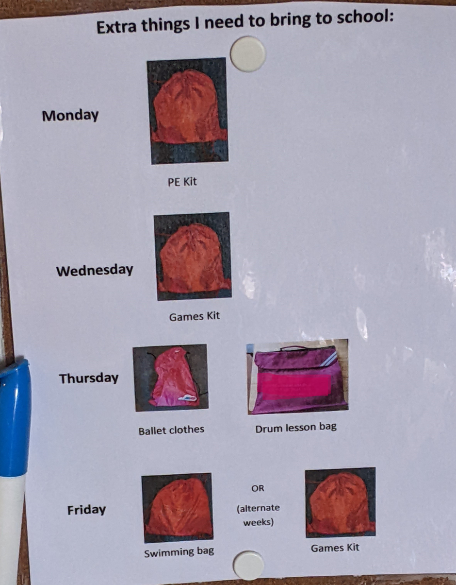 Close up of a home-made visual reminder