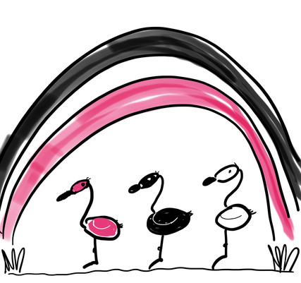 Three flamingos