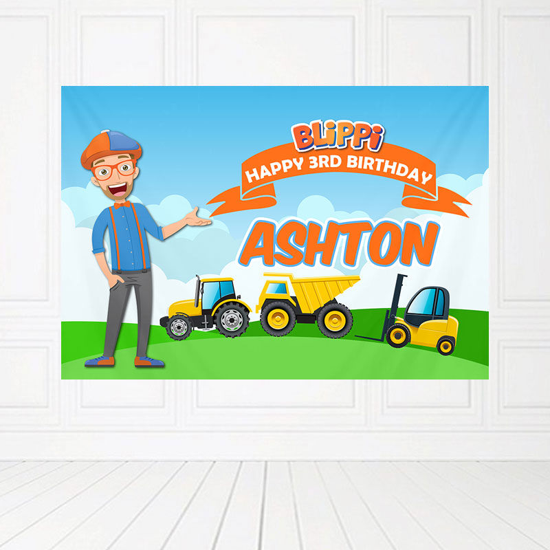 Custom Blippi Birthday Banner Backdrop in Malaysia