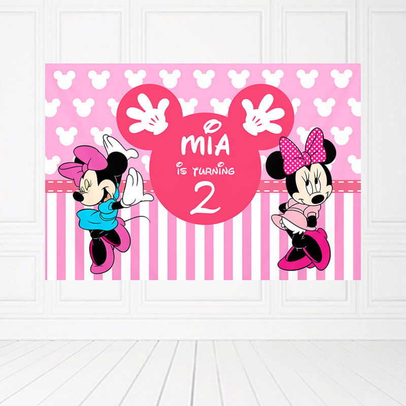 Custom Mickey Minnie Mouse Birthday Banner Backdrop in Malaysia
