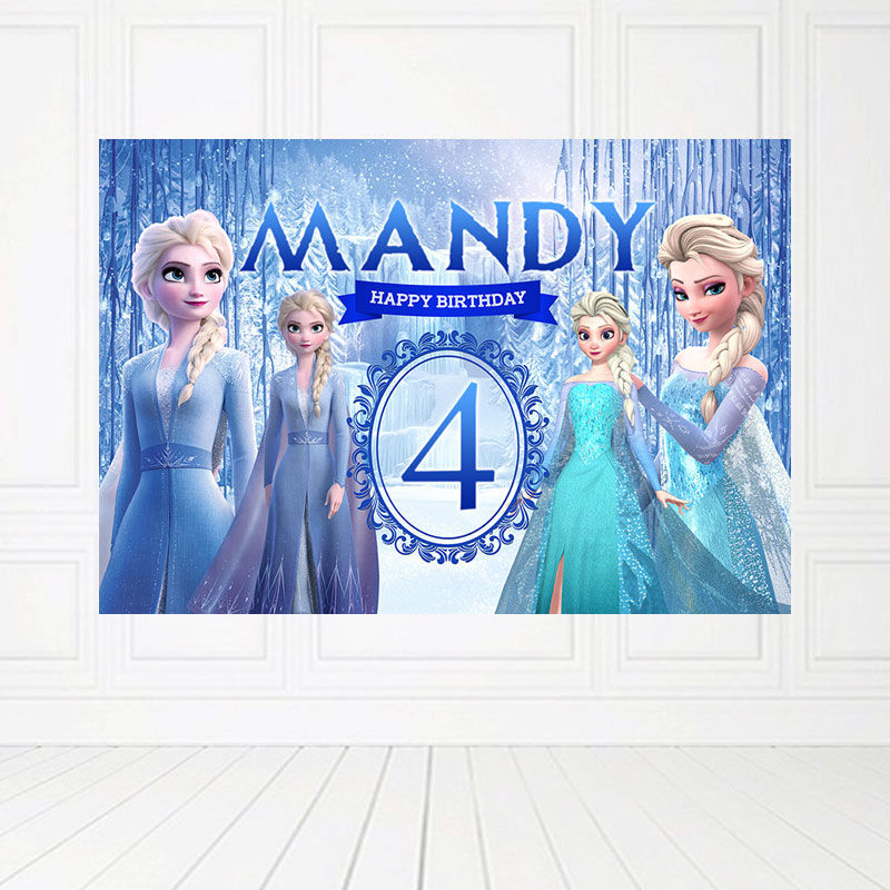 Custom Frozen Elsa Anna Birthday Banner Backdrop in Malaysia.