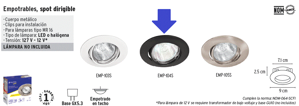 46617-Empotrable, spot dirigible Negro