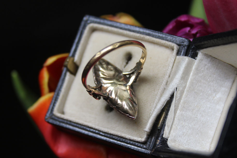 Thumbnail: LAYAWAY for CM -- Unusual Antique 18K Gold French Diamond Navette Ring