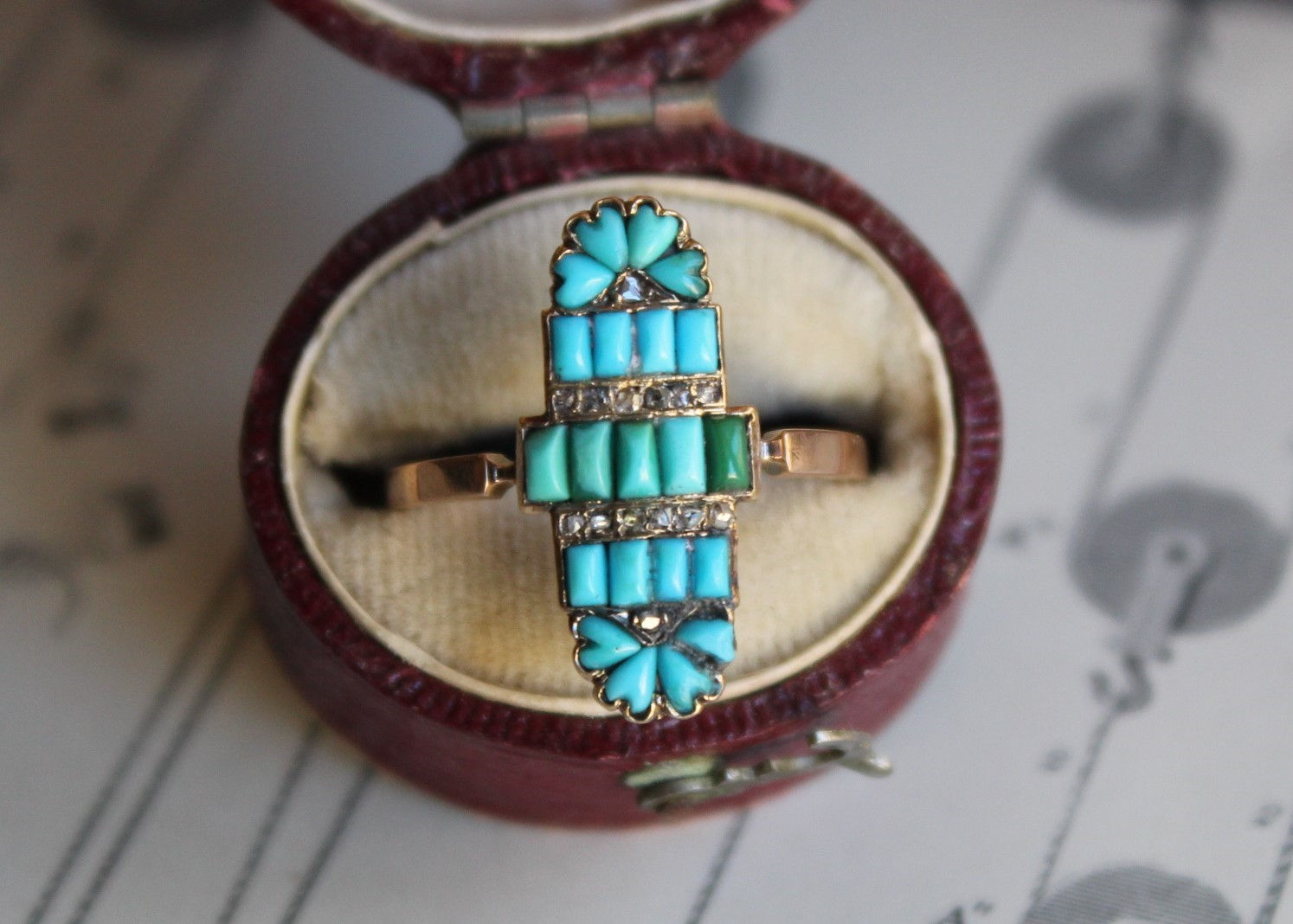 Antique Victorian Turquoise Heart & Diamond Ring