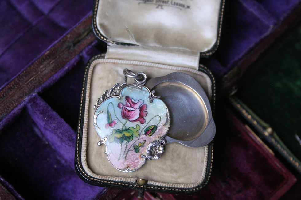 Thumbnail: Delightful Antique French Pastel Enamel Rose Locket Pendant