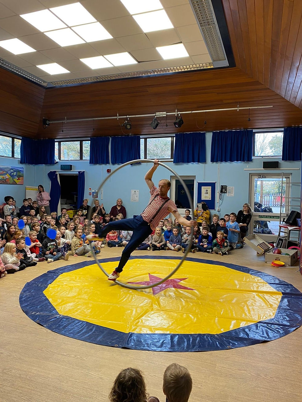 pupils enjoying circus show at primary school