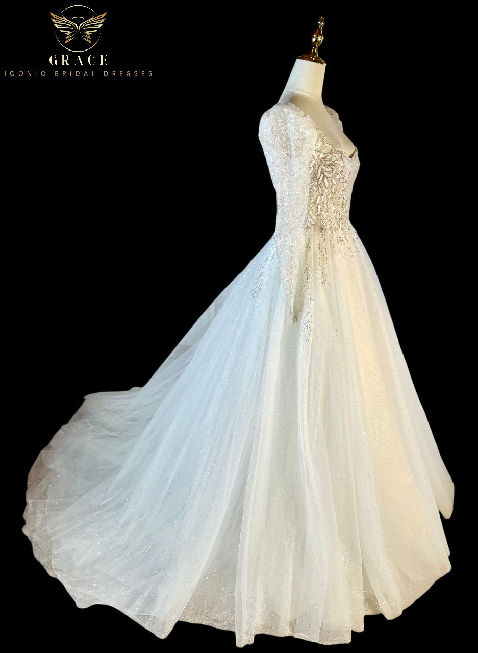 Miniatura: Vestido de novia de purpurina YASMIN para novias glamurosas