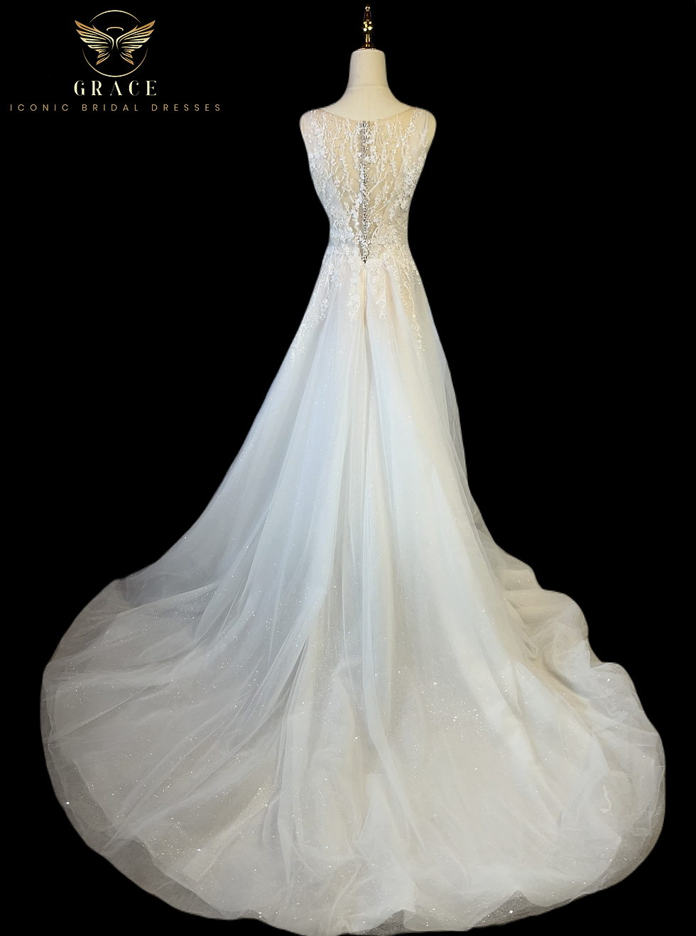 Miniatura: Vestido de novia VALENTINA Tul de purpurina con mangas desmontables