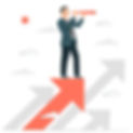 Man with a periscope standing on an arrow