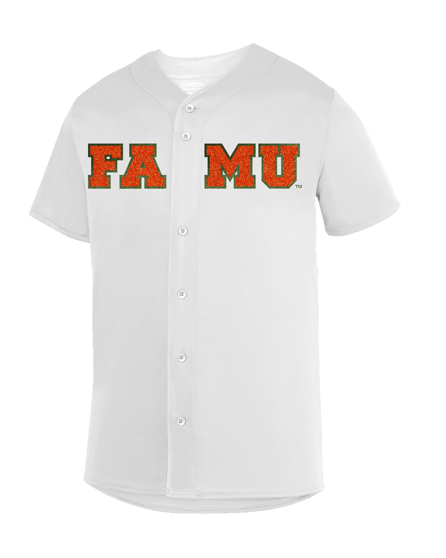 Ladies White Glitter Baseball Jersey
