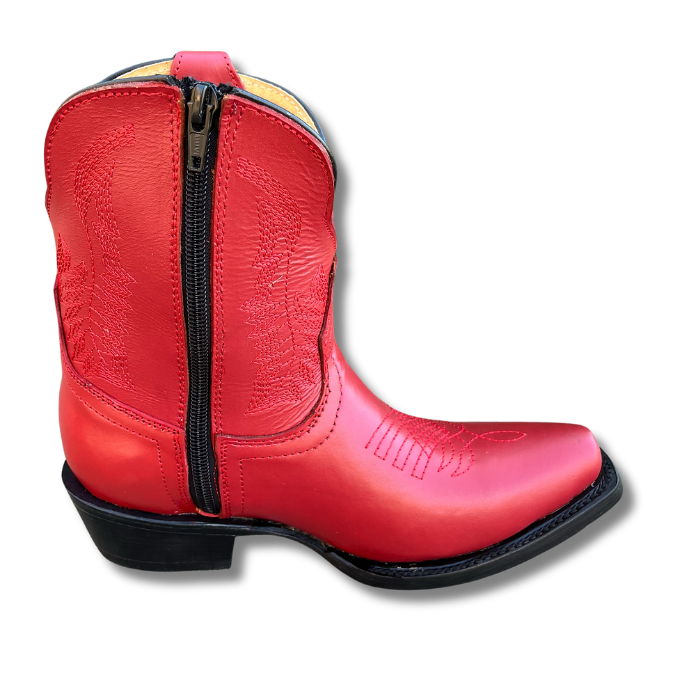 red women's cowboy boots short inside profile