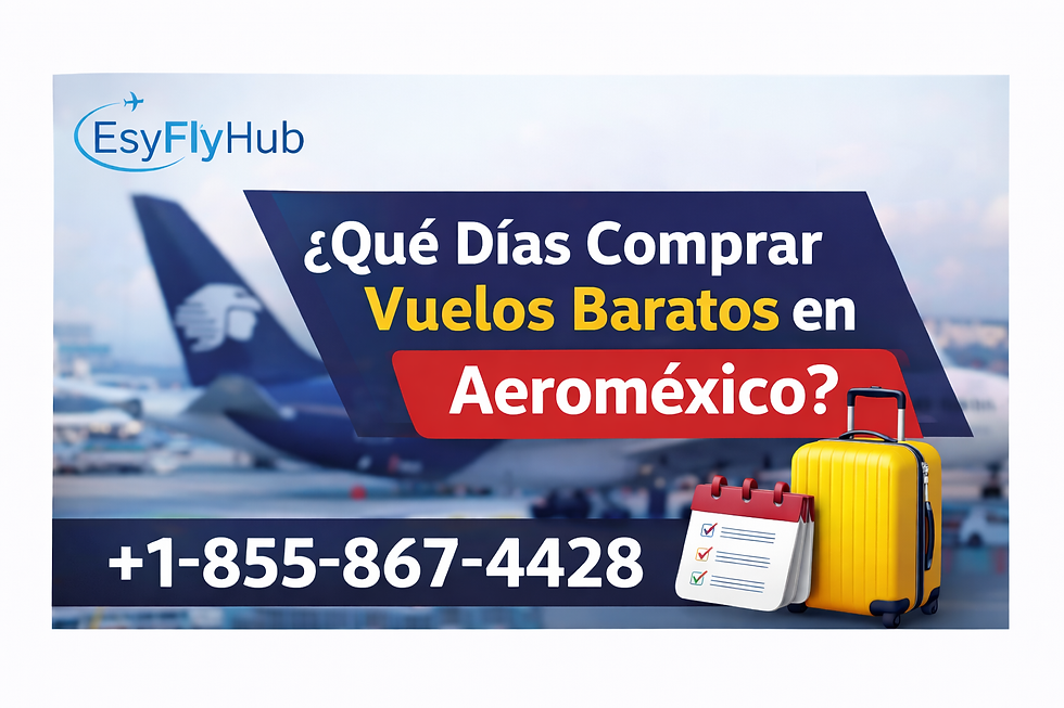 Text asks about buying cheap Aeroméxico flights. Background shows blurred airplane. Yellow suitcase and checklist graphic present.