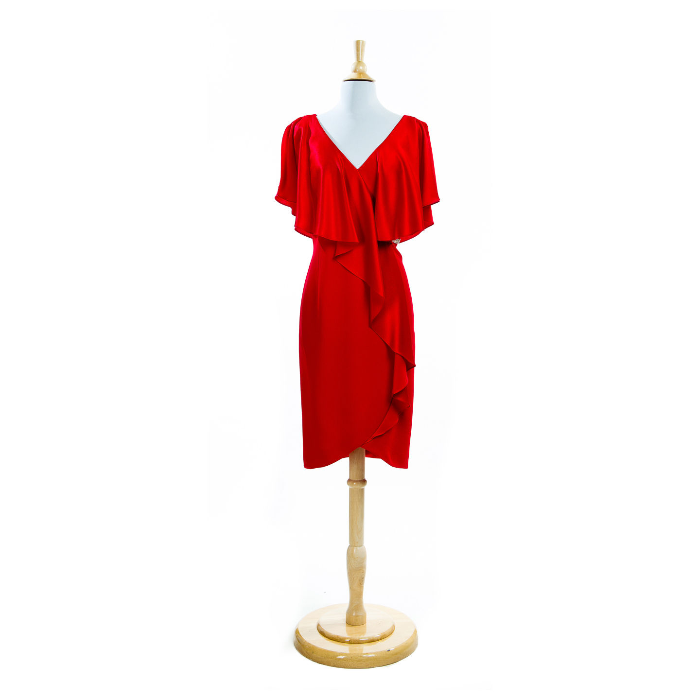 Daymor Red V Neck Ruffle Cocktail Dress -Petal Hem