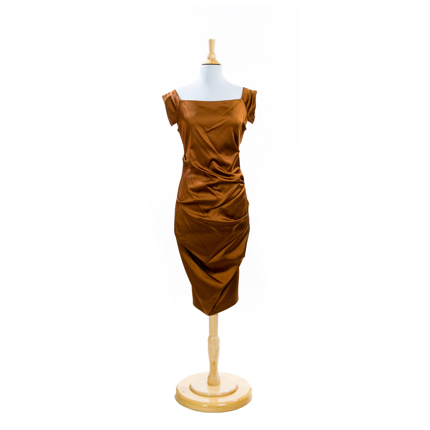 Copper Cap Sleeve Rouched Cocktail Dress