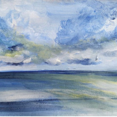 Blue Cerulean Plain Oil On Gesso