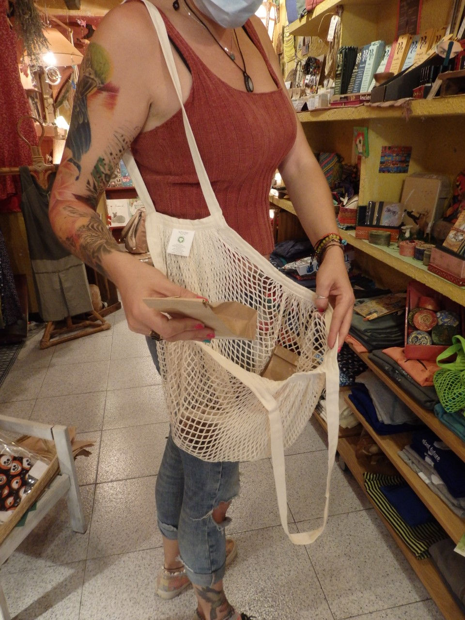 Miniatura: Bolsa de malla de algodón ecológico Blanca