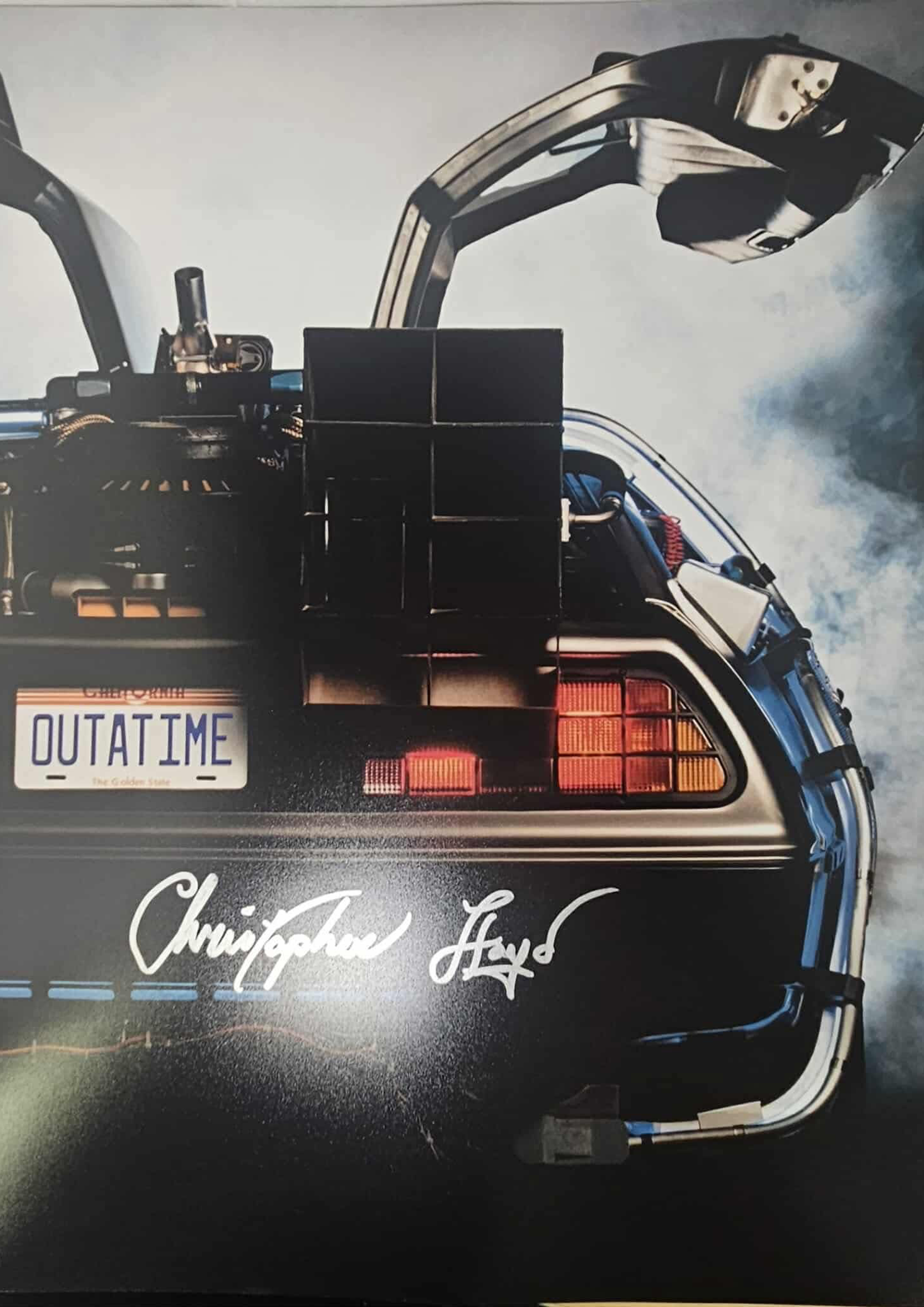 12x16" Back To The Future Delorean Print Signed by Christopher Lloyd