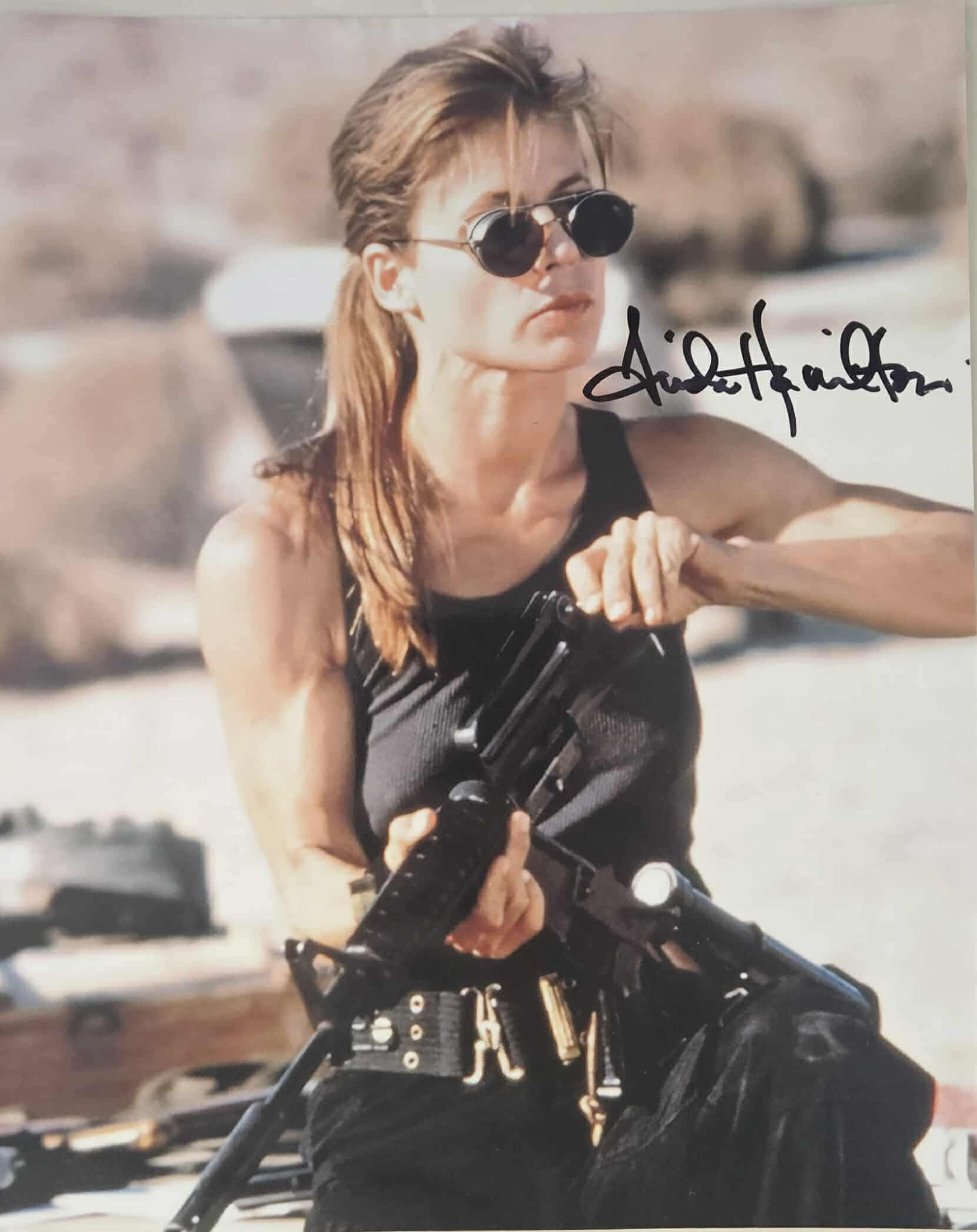 8x10" Terminator Sarah Loading Machine Gun Print Signed by Linda Hamilton