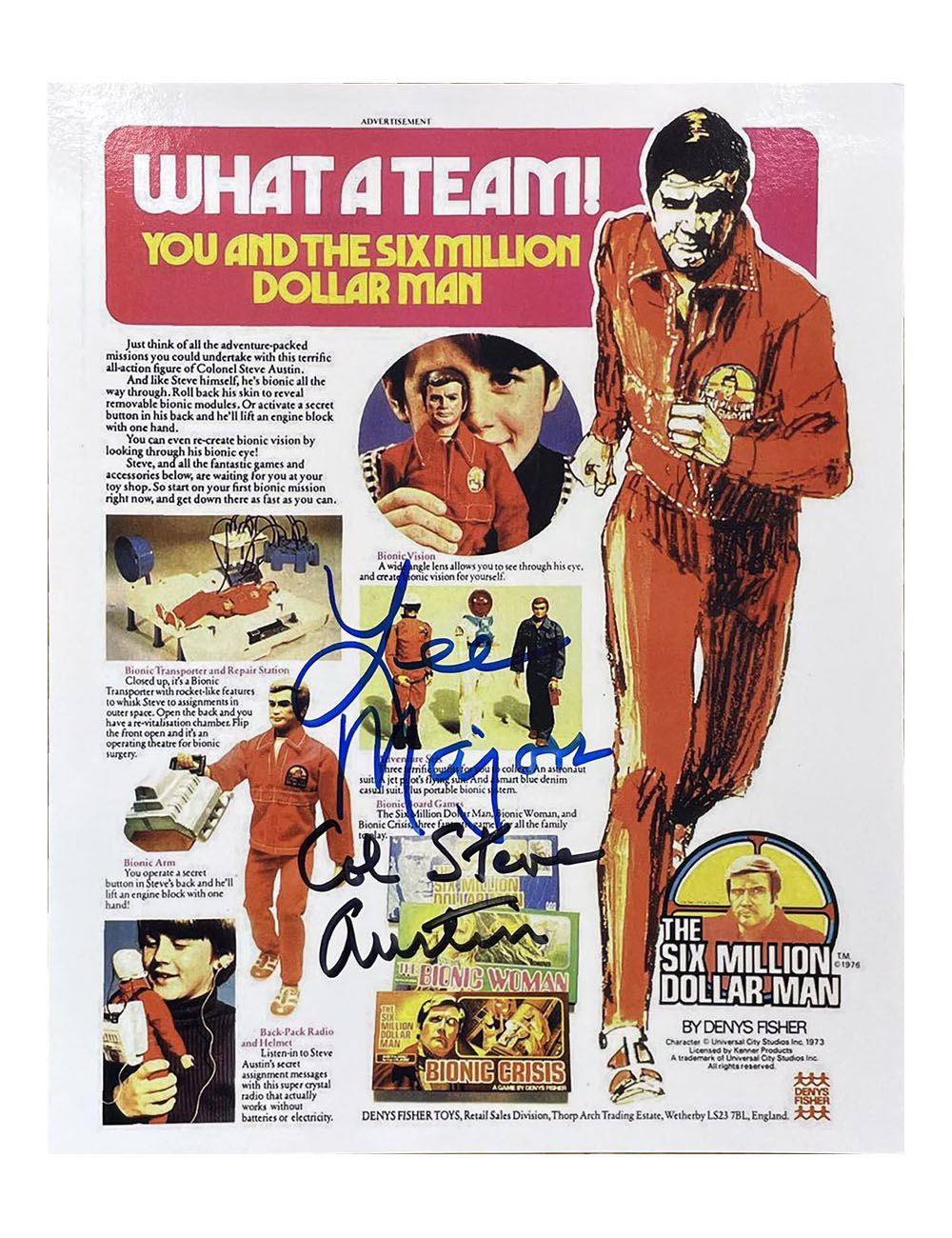 8x10 The Six Million Dollar Man Print Signed by Lee Majors