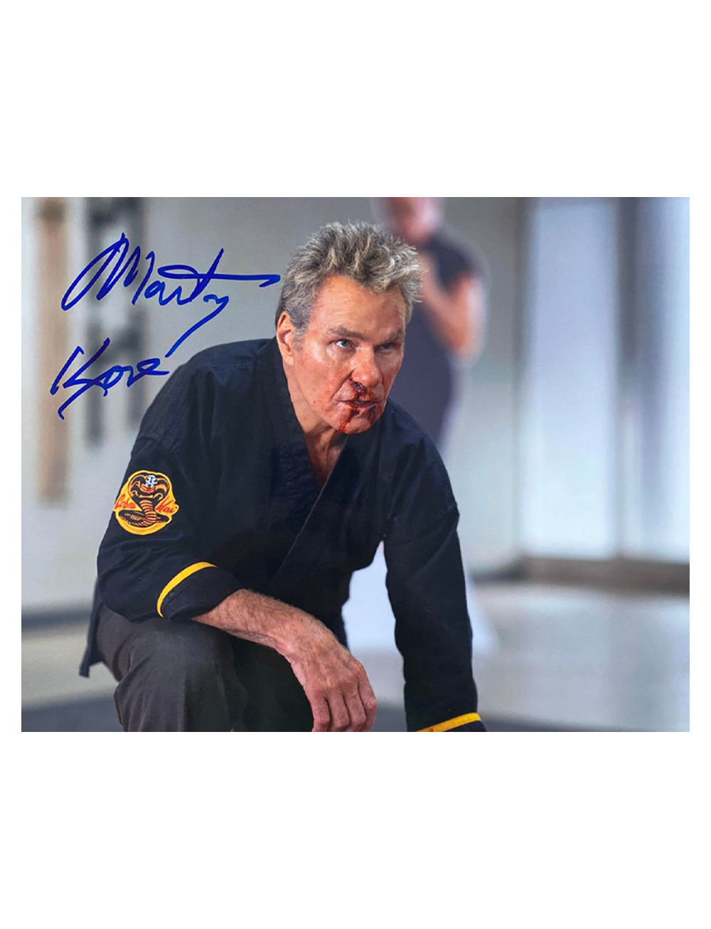 10x8" Cobra Kai Print Signed in Blue by Martin Kove