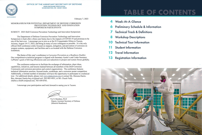 A spread from the publication - a welcoming letter and the table of contents