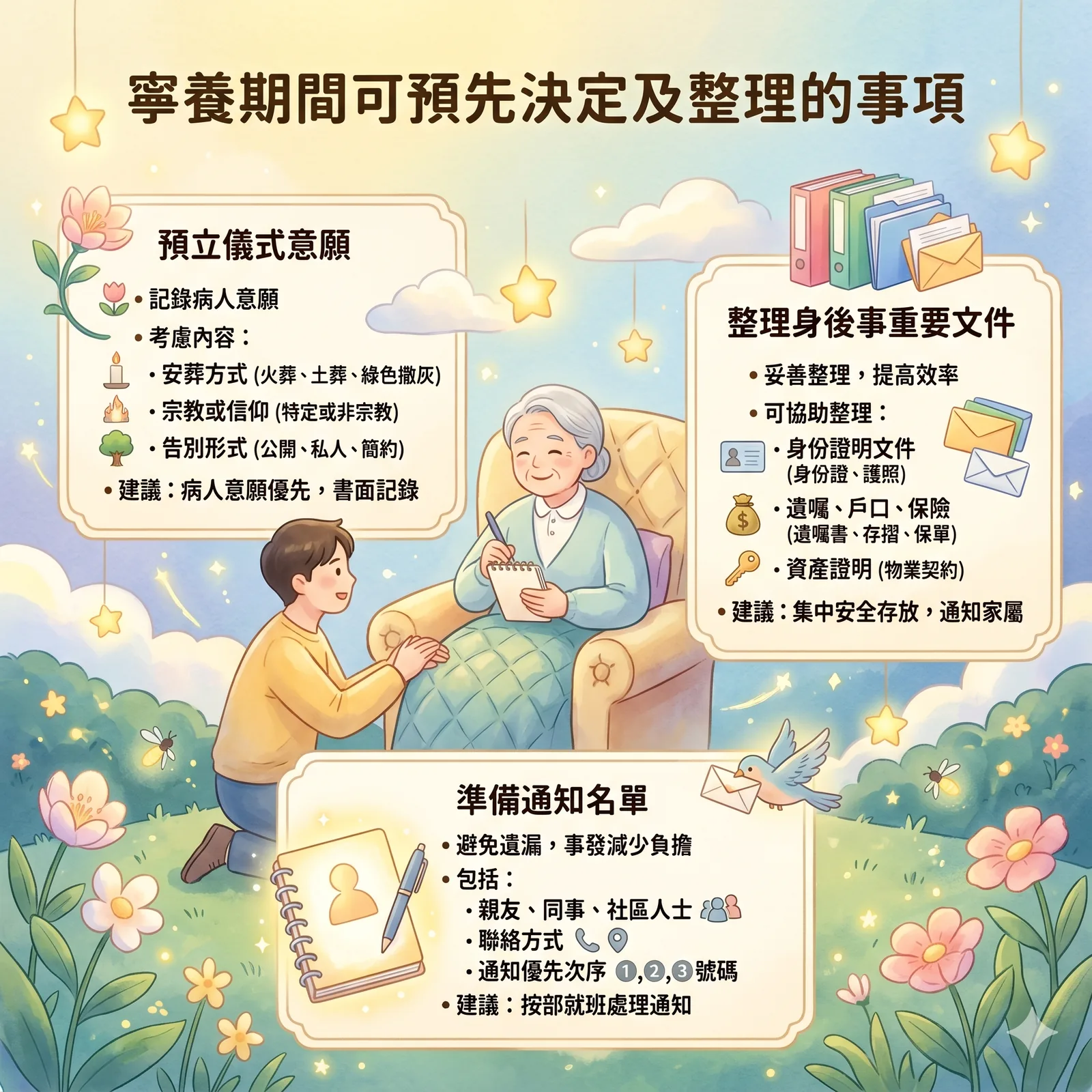 整理身後事重要文件清單，包括身份證明、遺囑及保險保單的分類夾
