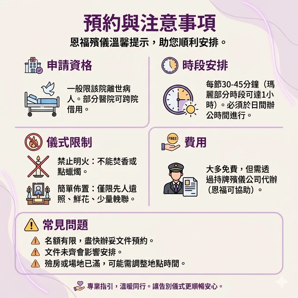 預約醫院告別室之申請資格、使用時段限制及儀式禁忌提醒
