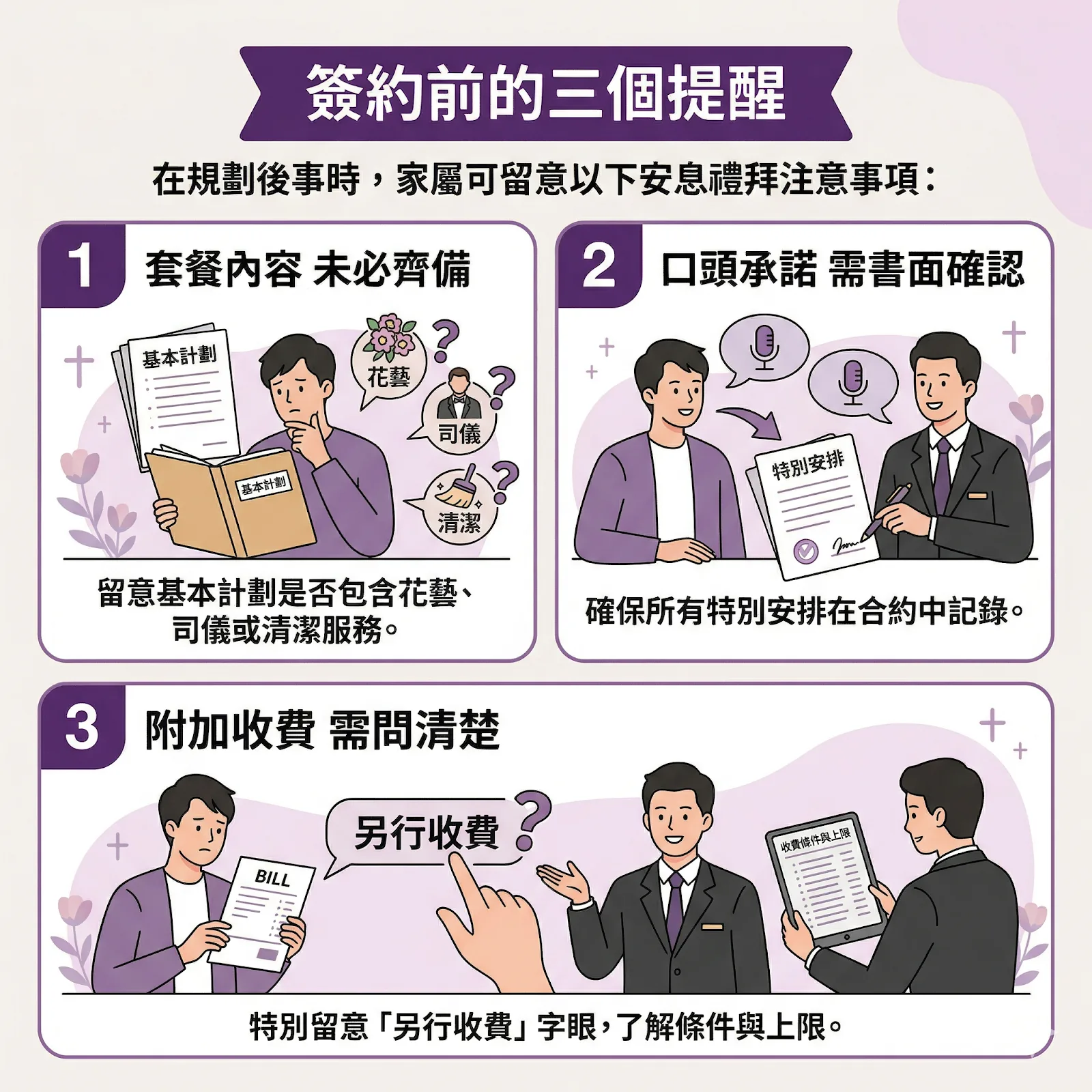 安息禮拜殯儀服務合約簽約前注意事項列表
