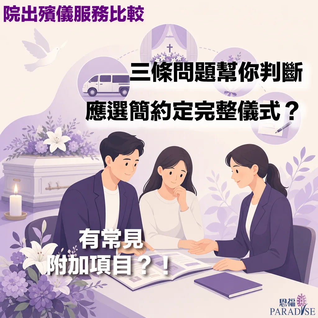 院出殯儀服務比較指南圖解類別與附加項目