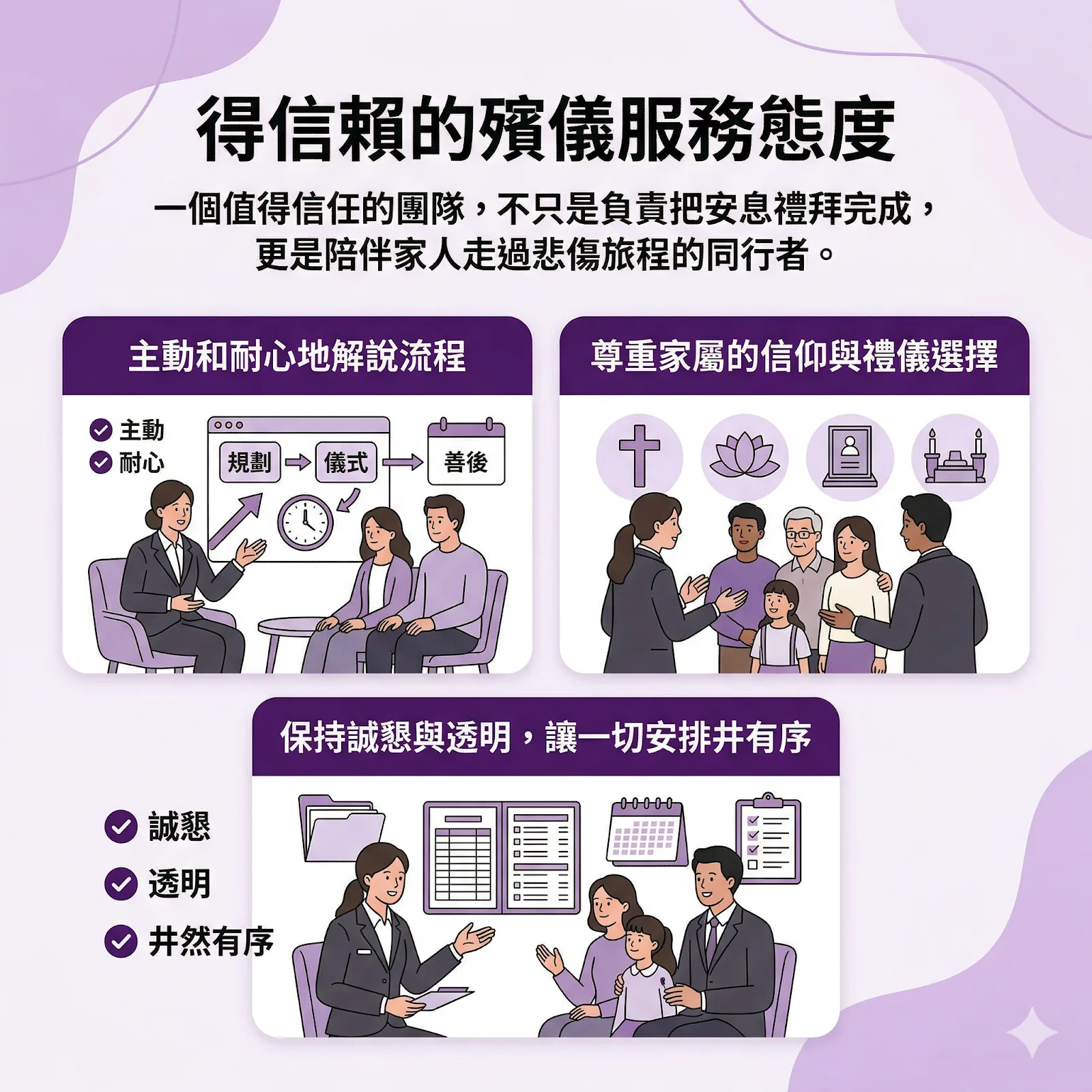 具備專業與同理心的殯儀團隊陪伴家屬同行