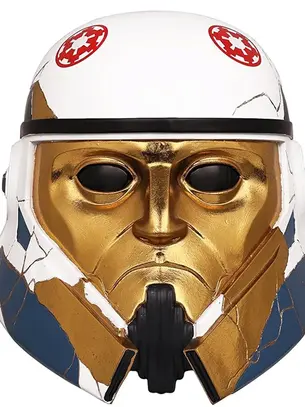 Captain Enoch helmet replica 1:1 wearable Star Wars Ahsoka gold trooper front view cracked faceplate