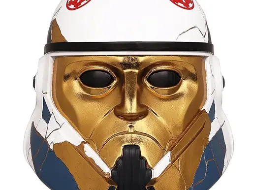 Captain Enoch helmet replica 1:1 wearable Star Wars Ahsoka gold trooper front view cracked faceplate