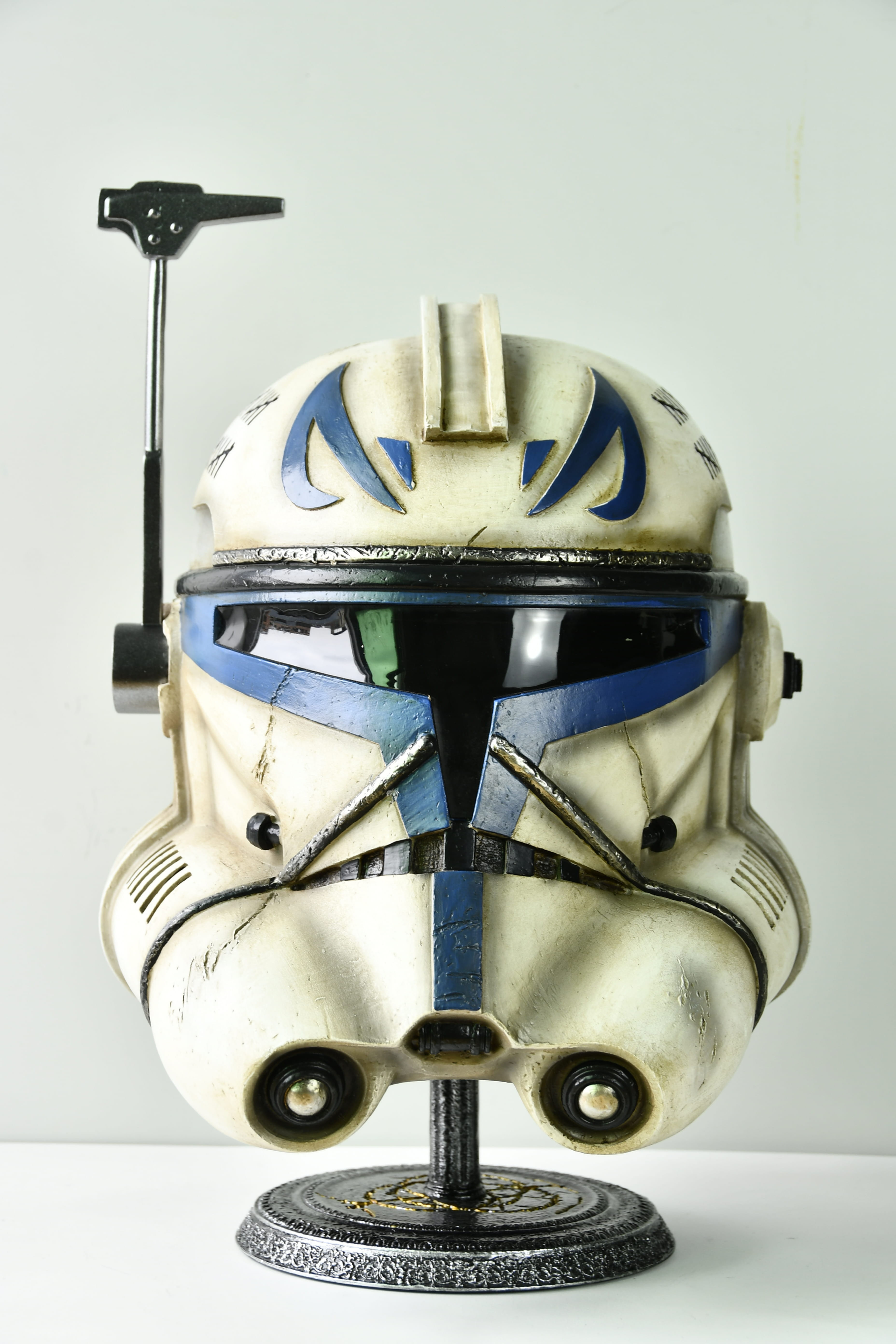 Captain Rex helmet replica Phase II 1:1 wearable clone trooper mask front view with 501st blue markings