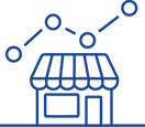 icon of retail store with data link on top of it