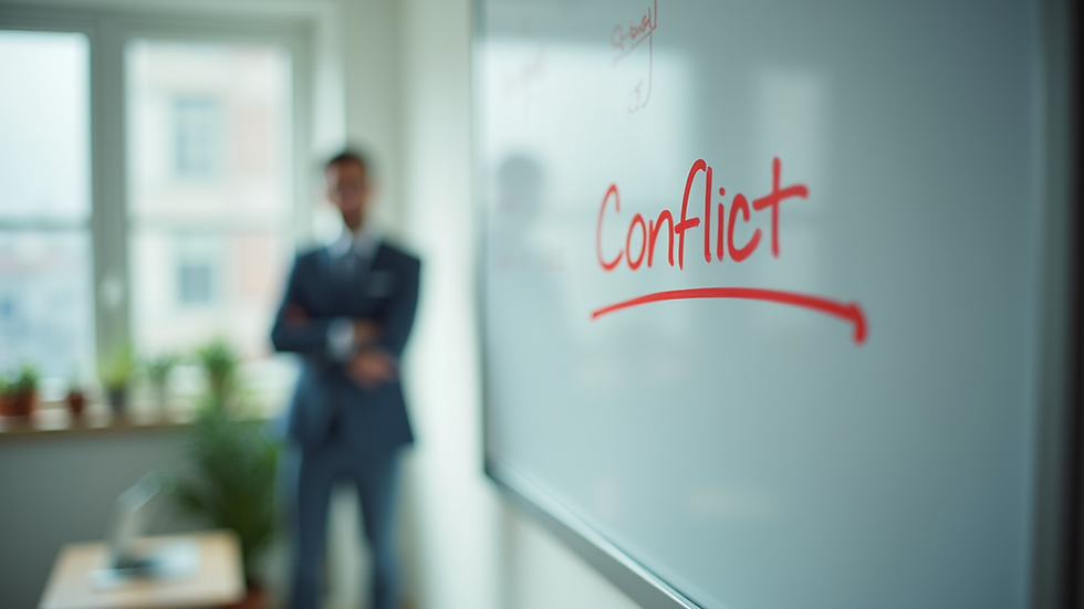 Close-up view of a leader writing conflict resolution steps on a whiteboard