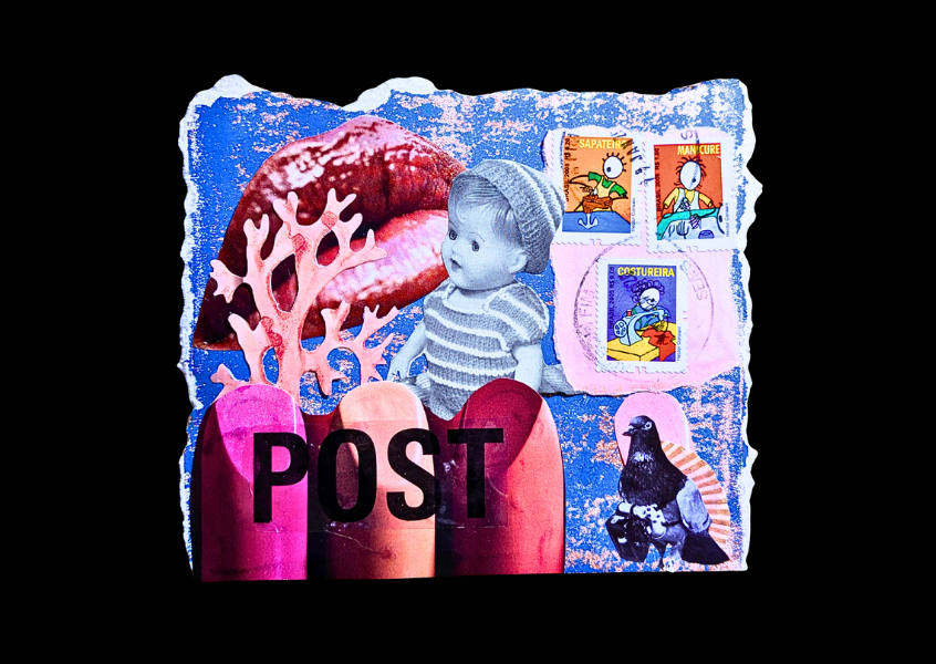 'Sealed with a kiss', hand-cut collage