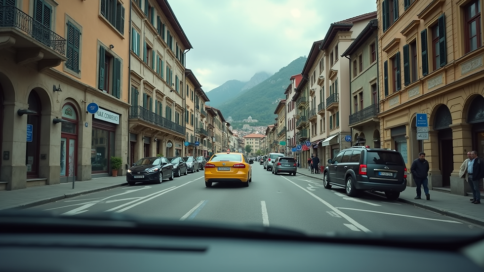 Vista aèria d’un taxi aparcat a la plaça central d’Andorra la Vella
