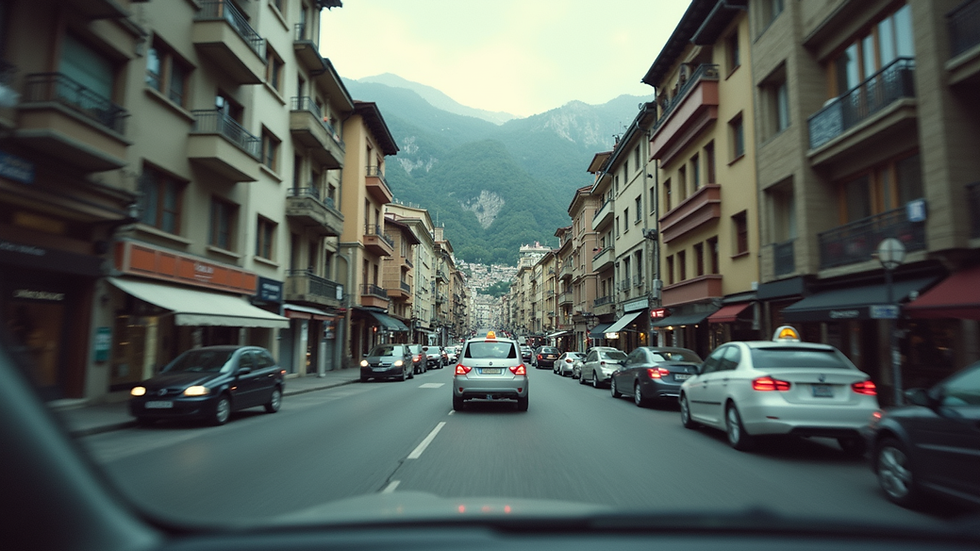 Vista a nivell d’ull d’un taxi circulant per un carrer d’Andorra la Vella