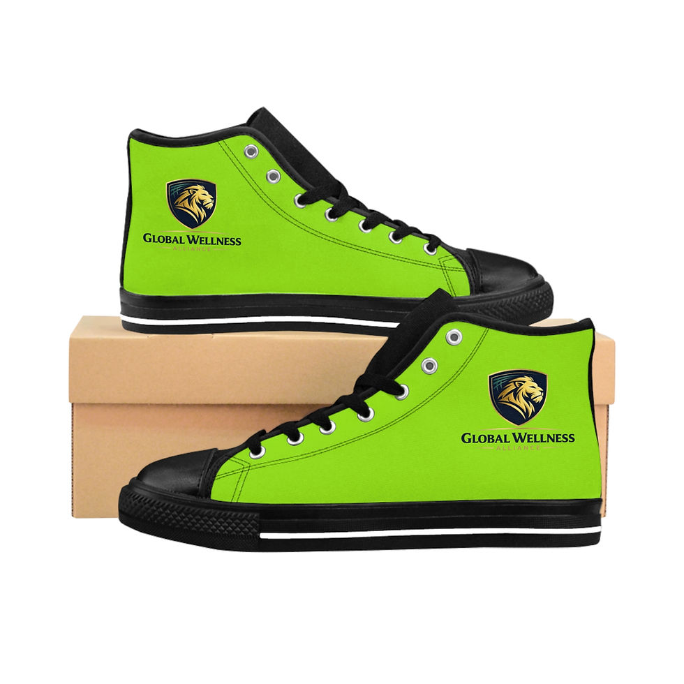 Miniatura: Global Wellness High-Top Sneakers — Neon Green Logo Canvas Shoes