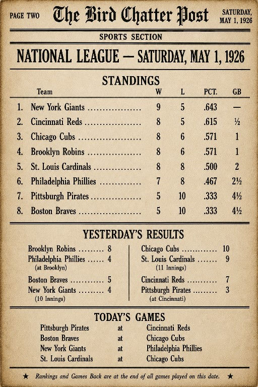 May 1st Standings