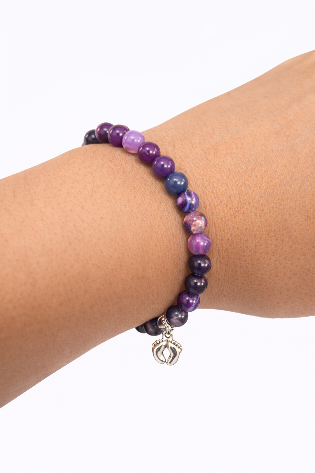 Natural Amthyst Beaded Bracelet (Baby Feet)