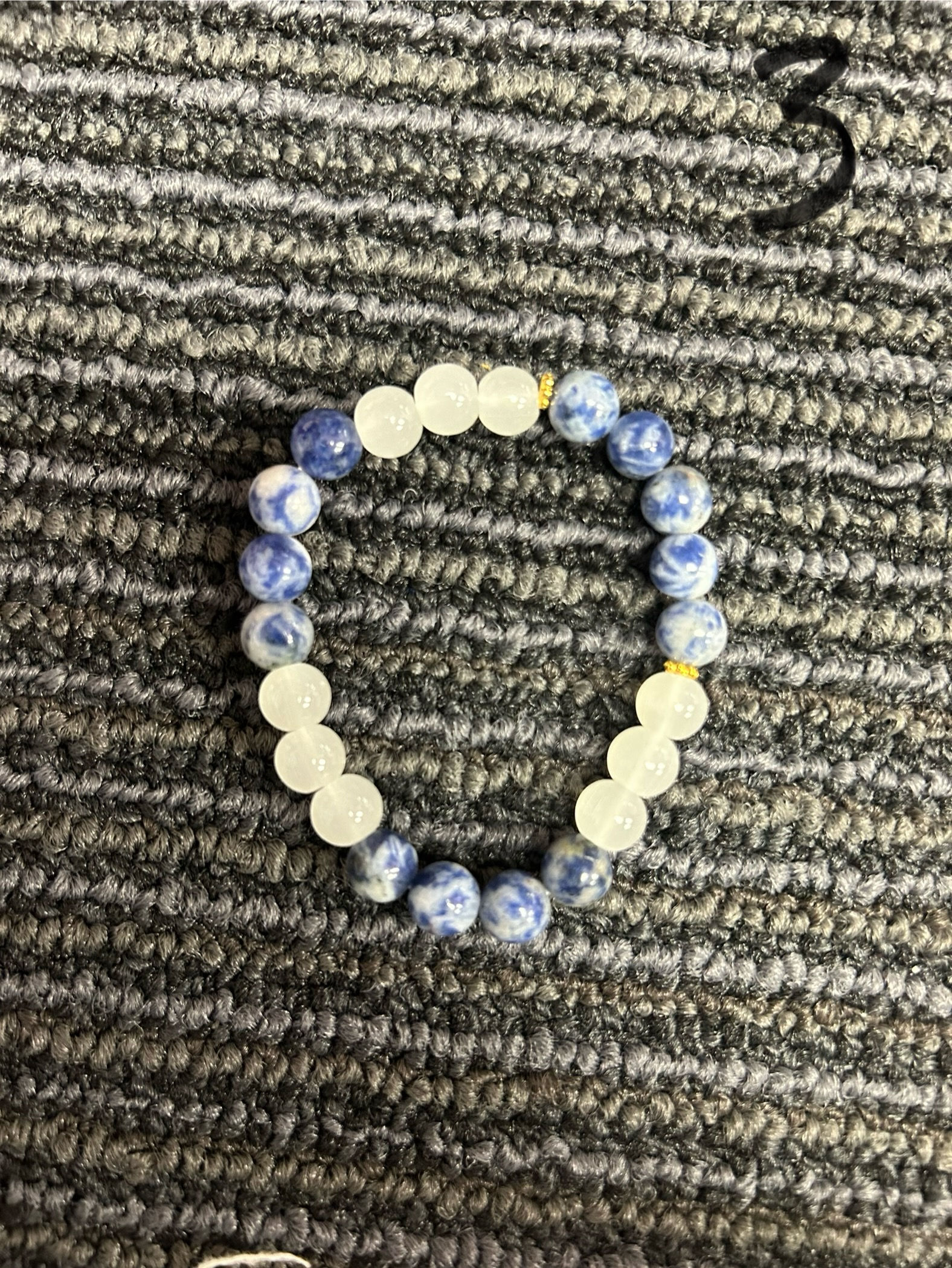 White/Zebra Stripe Blue Beaded Bracelet