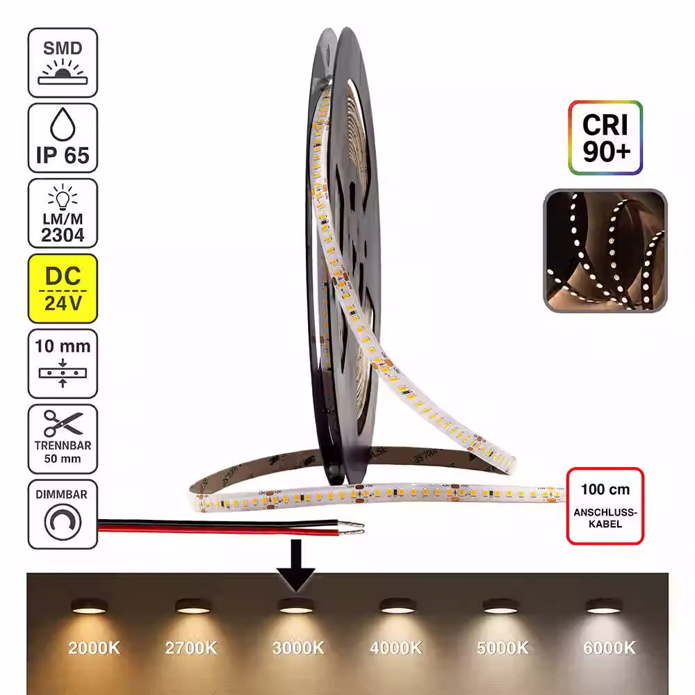LED Streifen hocheffizient 24V - 3000K warmweiß - IP 65 - 2304 l/m - 10m