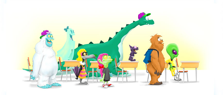 Little Monsters lined up in school
