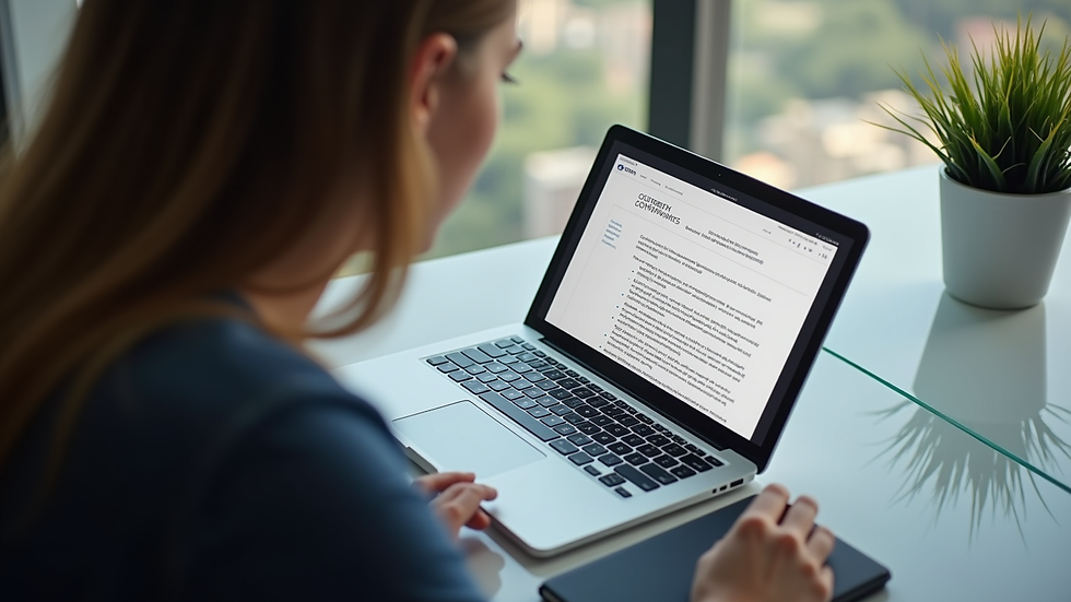 High angle view of a person reviewing immigration documents with a laptop
