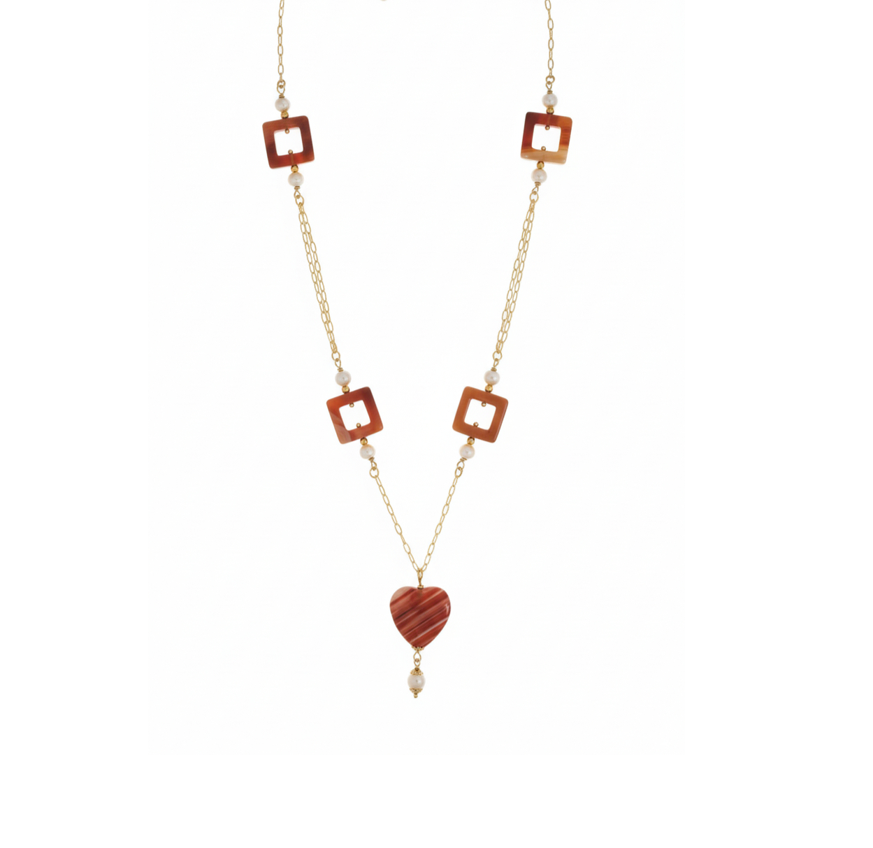 Collana Agata rossa e perle di fiume barocche