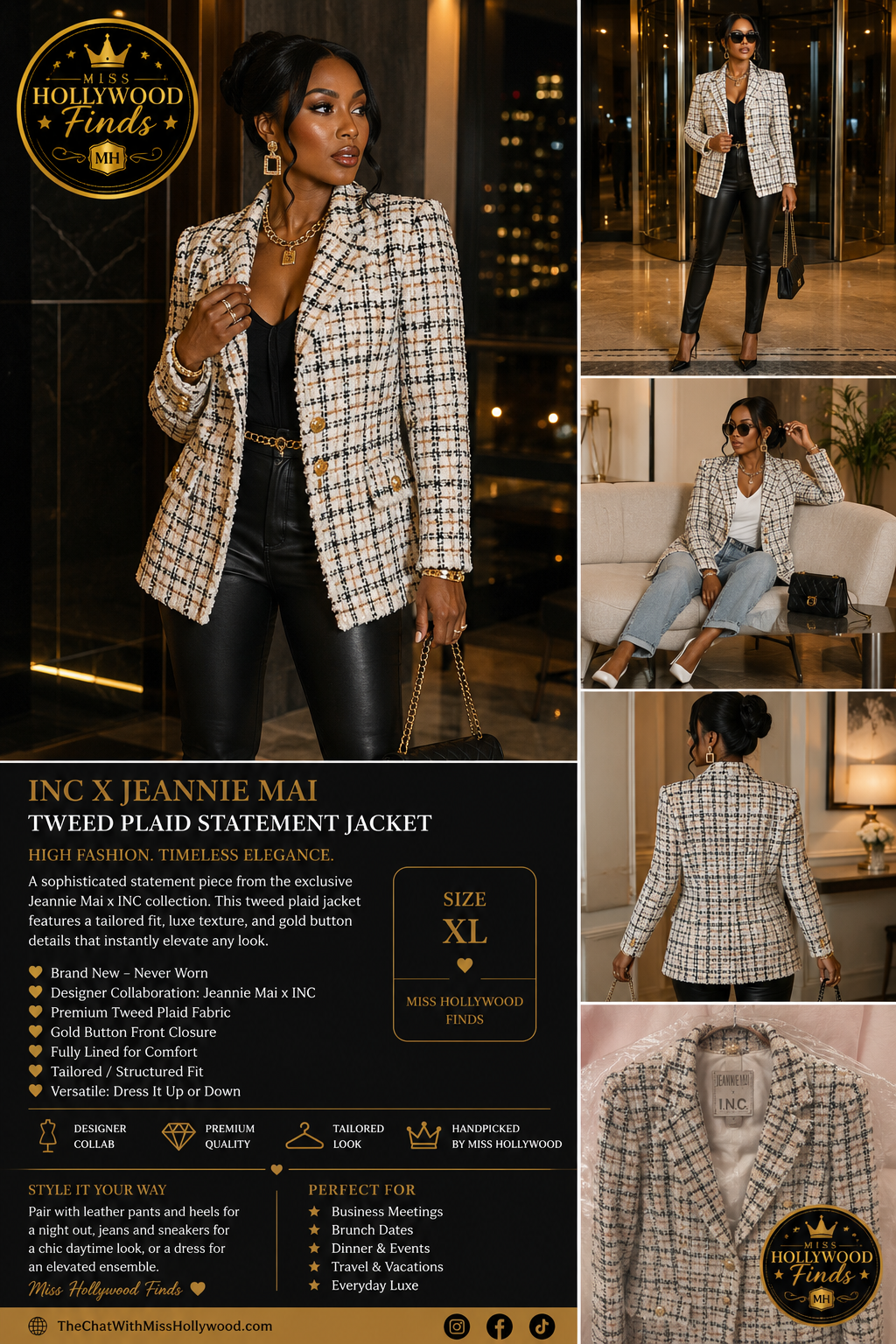 Jeannie Mai x I.N.C. Textured Tweed Statement Jacket – Size XL | Brand New