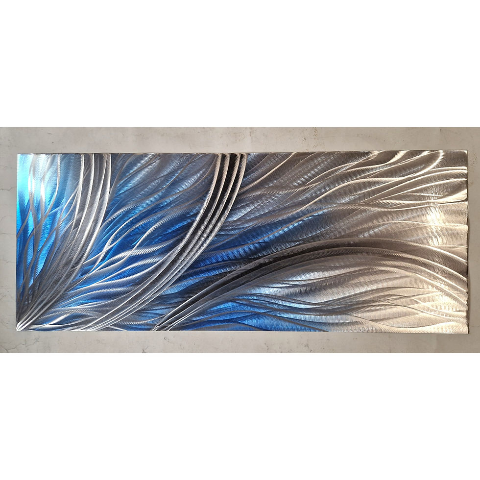 Thumbnail: Modern abstract metal artwork. Blue, grey and silver